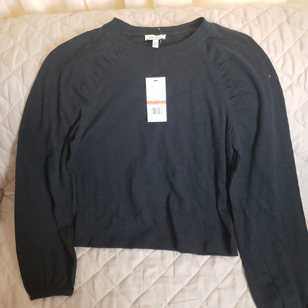 Anthro Ella Moss Long Sleeve Back Ruffle Top